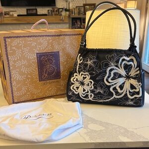 Brighton Black Shoulder Bag with White Floral Embroidery